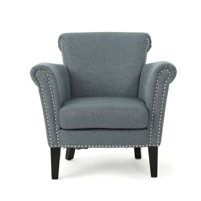 Brice Contemporary Scroll Arm Club Chair with Nailhead Trim by Christopher Knight Home