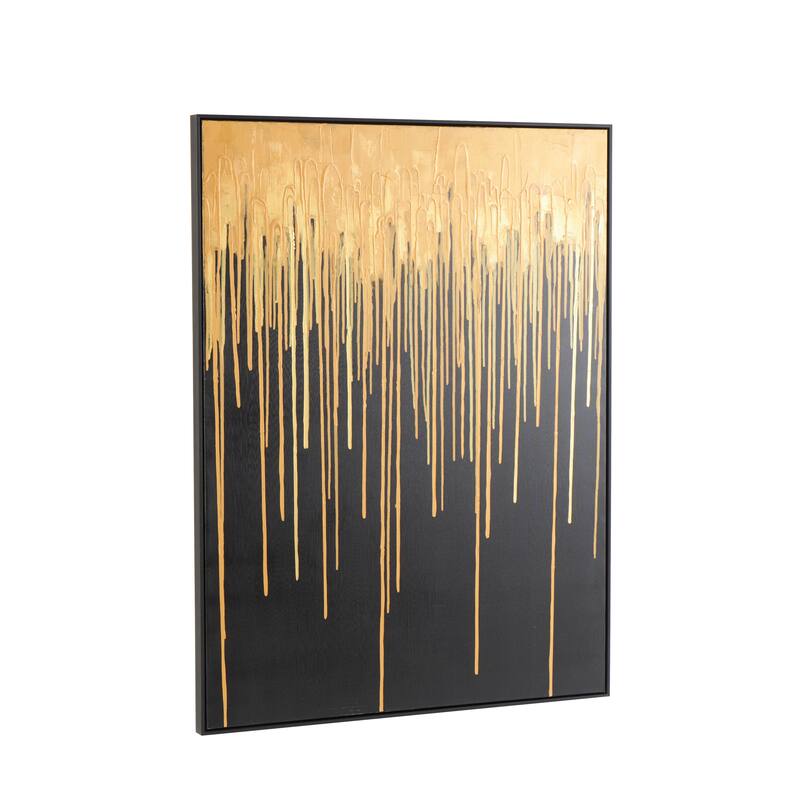 Gold Canvas Melting Drip Abstract Framed Wall Art with Black Frame