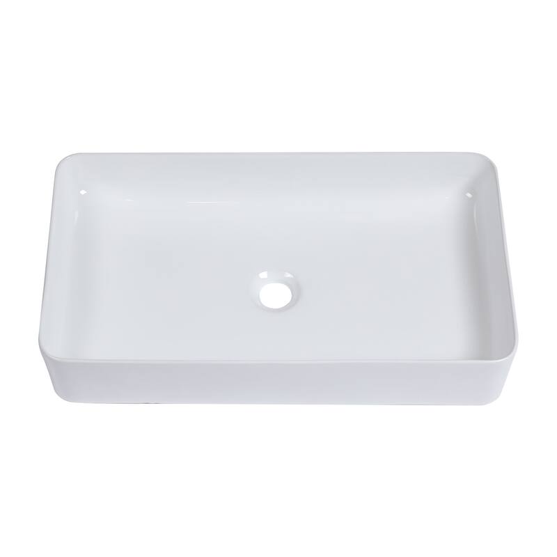 White Ceramic Rectangular Vessel Bathroom Sink