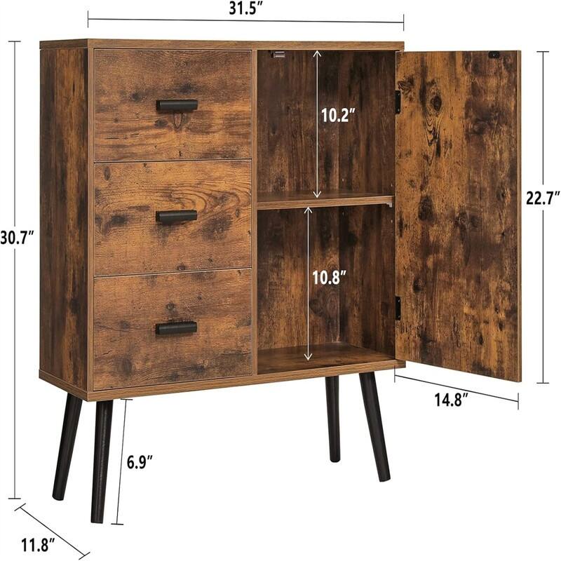 Storage Cabinet with Rattan Door 3 Drawers - 11.8"D x 31.5"W x 30.7"H