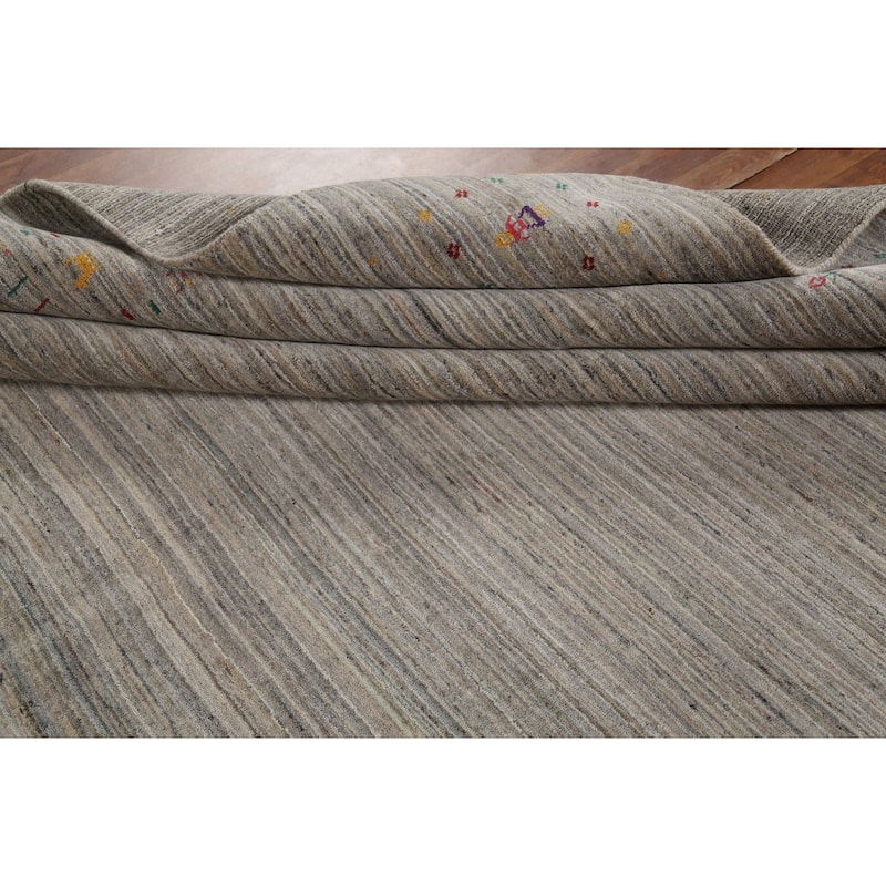 Striped Gabbeh Square Area Rug Handmade Beige Wool Carpet - 9'8"x 9'7"