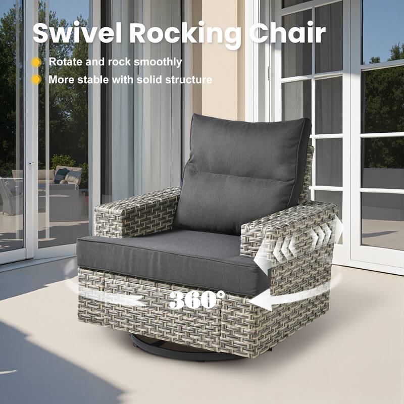 XIZZI 9-Piece Outdoor Patio Furniture Swivel Chair Set with Fire Pit