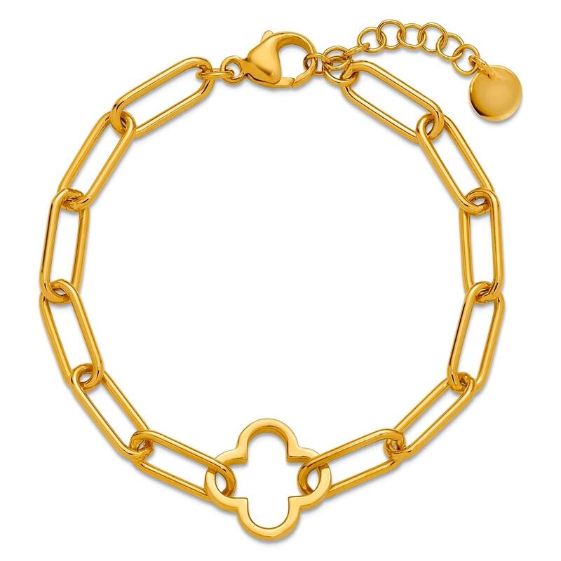 Curata 925 Sterling Silver Italian 8" Gold Plated Clover Paperclip Link Bracelet