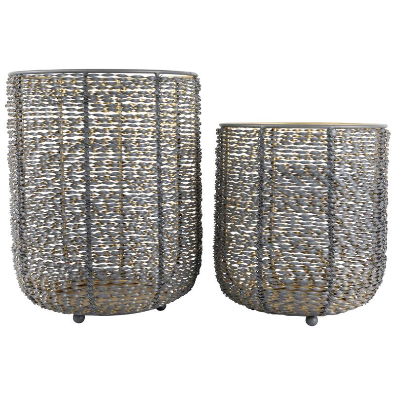 Twisted Iron Pillar Candle Holders - 10.25" - Gray and Gold Finish - Set of 2
