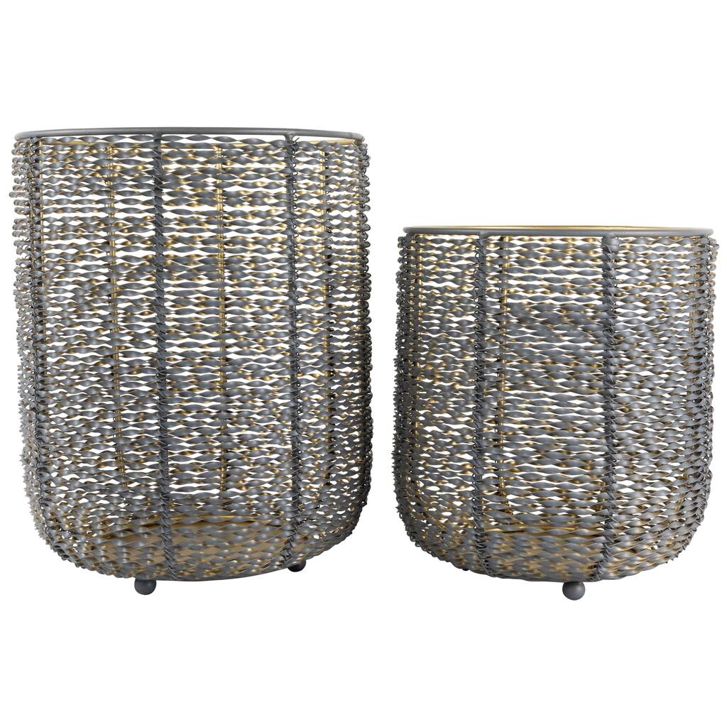 Twisted Iron Pillar Candle Holders - 10.25" - Gray and Gold Finish - Set of 2
