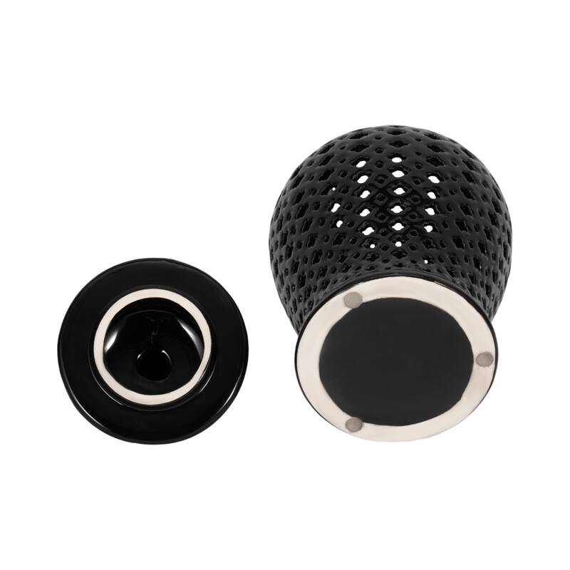 Modern Decorative Jar with Glossy Ceramic and Pierced Cutout Desig