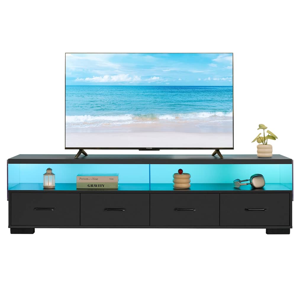 71" Acrylic TV Stand with 4 Drawers and 2 Open Shelves