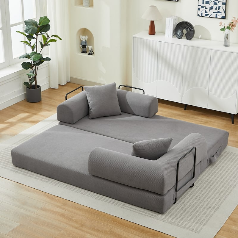 Folding Upholstered Sofa Bed, 78.5" Convertible Sleeper Sofa Bed with 2 Pillows, Fold Out Loveseat Couch, Futon Couch