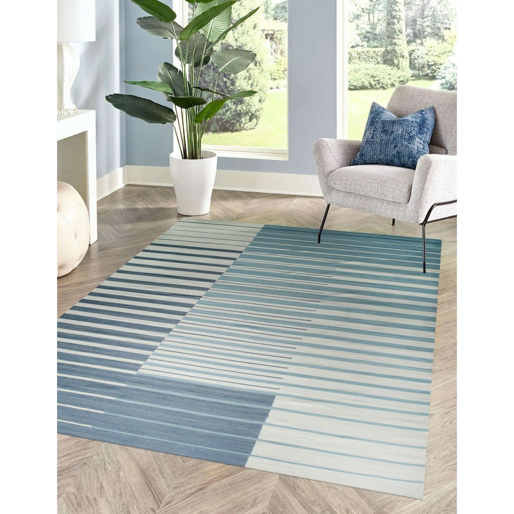 Home Decor Multicolored Hand-Woven Wool Flat Modern Weave Rug by EORC Vibrant and Stylish Area Rug for Adding Contemporary