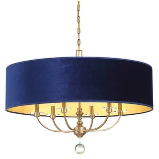 Minka Lavery 3487 Van Noord 6 Light 32" Wide Pendant with Blue Velvet