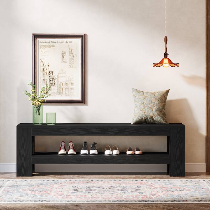 Wooden Entryway Bench with Storage Shelf, Console Shoe Bench, Hallway Kitchen End of Bed Accent Seat Storage Bench for Bedroom