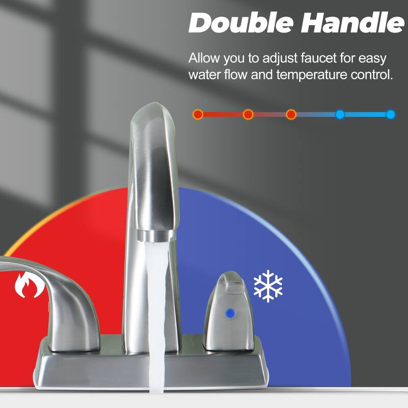WOWOW 4 in. Centerset Double-Handle Bathroom Faucet with Pop Up Drain