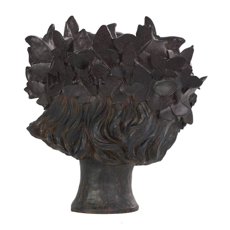 Resin Woman Head Indoor Outdoor Planter with Wide Opening and Butterfly Accents - Bronze - Roche River Decor