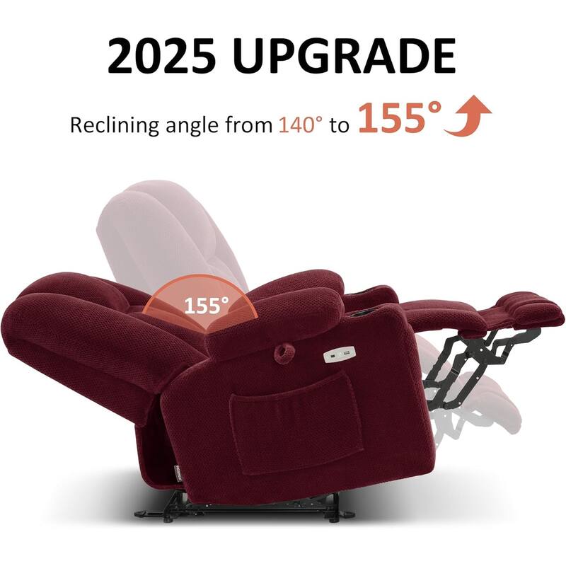 MCombo Electric Power Recliner Chair with Massage & Heat, Plush Fabric 8015