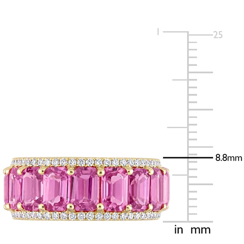 Miadora 14k Yellow Gold 11 7/8ct TGW Pink Sapphire & 5/8ct TDW Diamond Eternity Wedding Band Ring