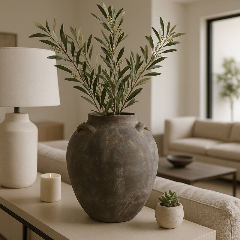 Decorative Vase - Terracotta Multi Handles - Gray, 15"