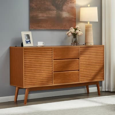 Modern Wood Grain Sideboard - Buffet Cabinet with 3 Drawers and 2 Adjustable Shelves