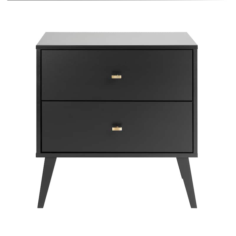 Prepac Milo Mid-Century Modern 2 Drawer Nightstand, Bedside Table, Contemporary Bedroom Furniture
