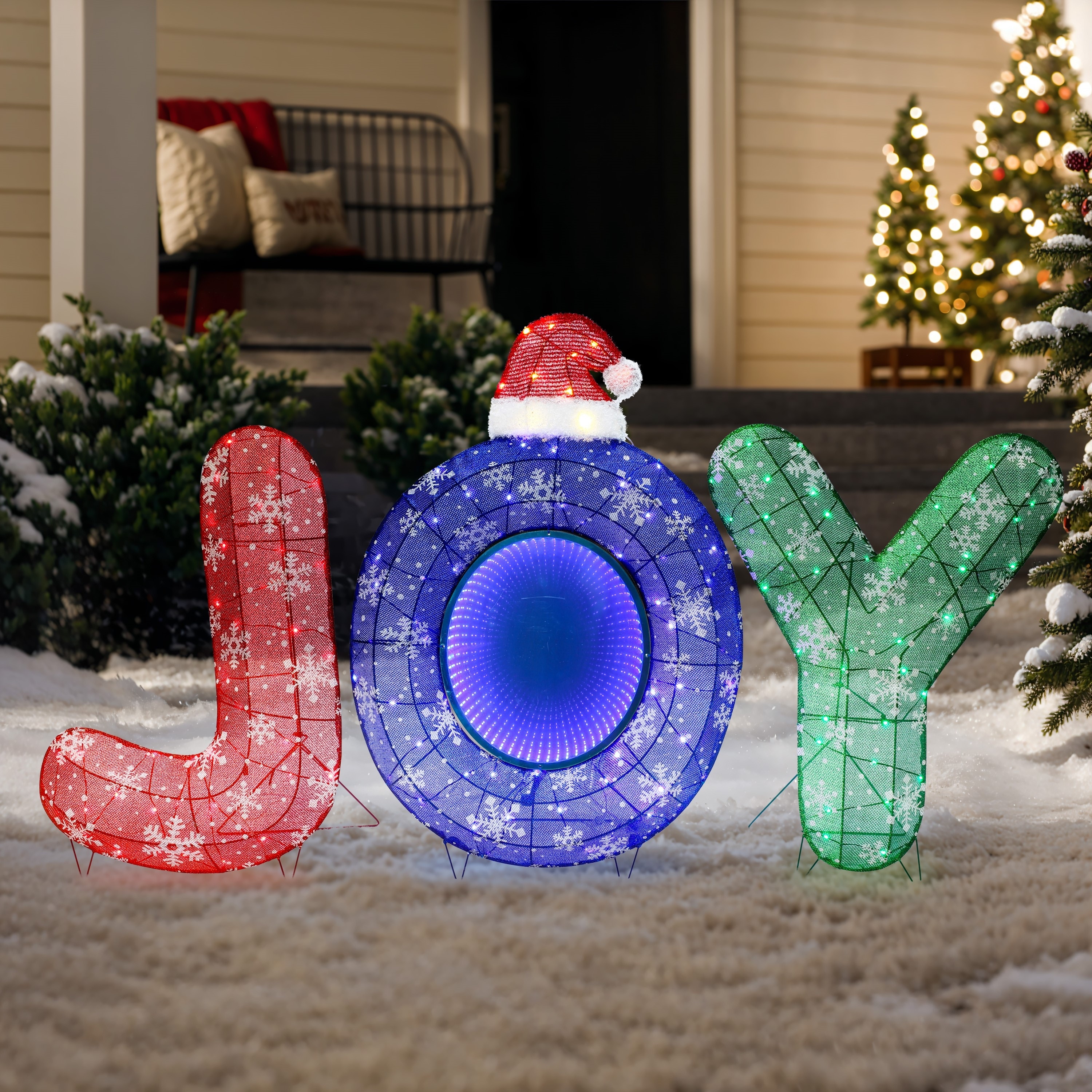 3-Piece Multi-Color JOY Holiday Decoration with Lights for Indoor and Outdoor