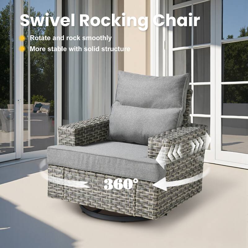 XIZZI 9-Piece Outdoor Patio Furniture Swivel Chair Set with Fire Pit