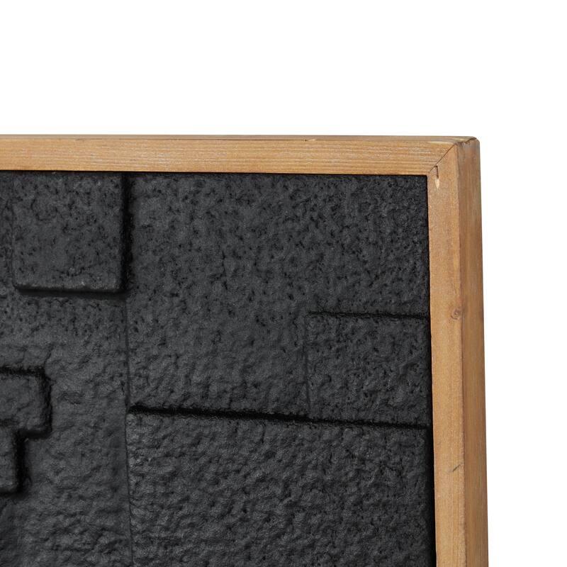 Wood Geometric Dimensional Textured Squares or Layered Shape Living Room Wall Decor with Brown Frame - Black - Roche River Decor