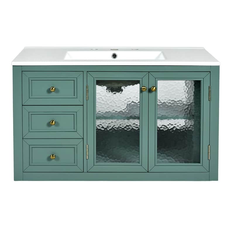 Bathroom Vanity with 36-inch Sink, Wood Modern Bathroom Storage Cabinet with 3 Drawers & 2 Soft Close Glass Doors
