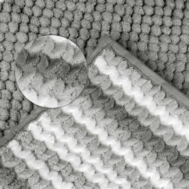 Striped Bathroom Rugs, Extra Soft and Absorbent Fluffy Chenille Bath Mat Rug, Non Slip Bathroom Floor Mat