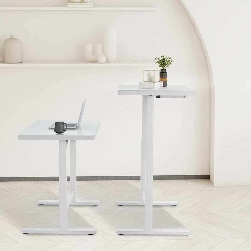 Rise Up Glass electric standing desk glass desktop adjustable height