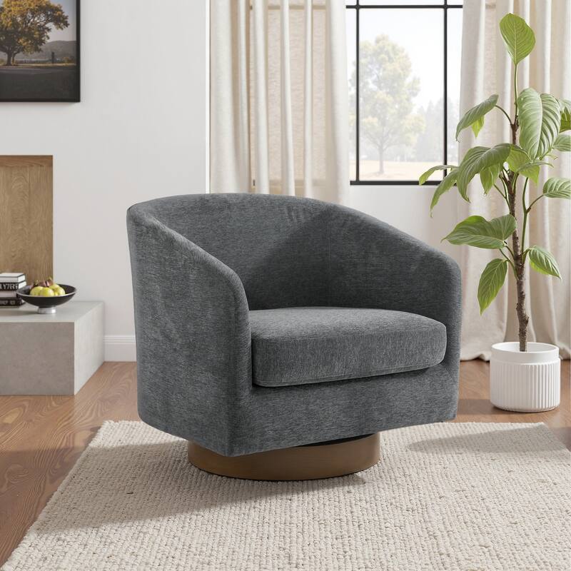 31.1'' W Modern Barrel Swivel Accent Chair - Grey-Chenille