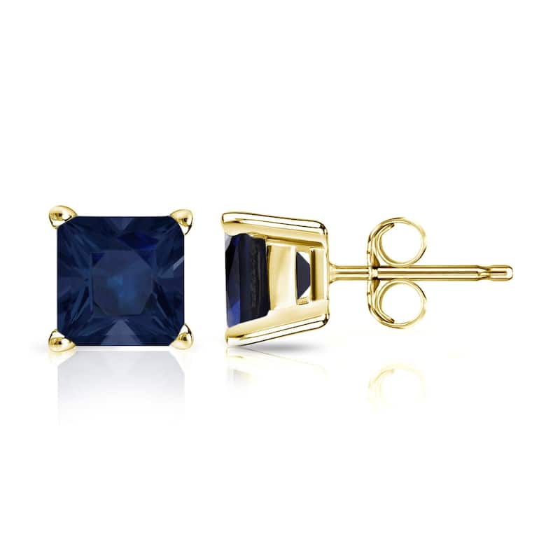 Auriya 14k Gold Princess-cut Sapphire Stud Earrings 1 1/2ct TGW - Yellow