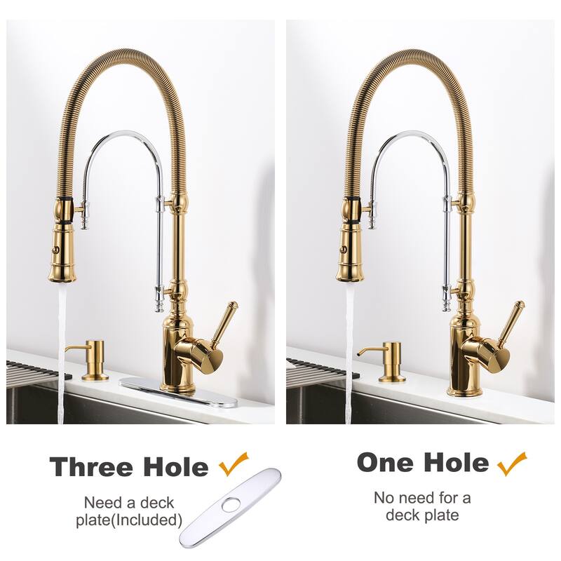 WOWOW Single Handle Gooseneck Pull Down Sprayer Kitchen Faucet