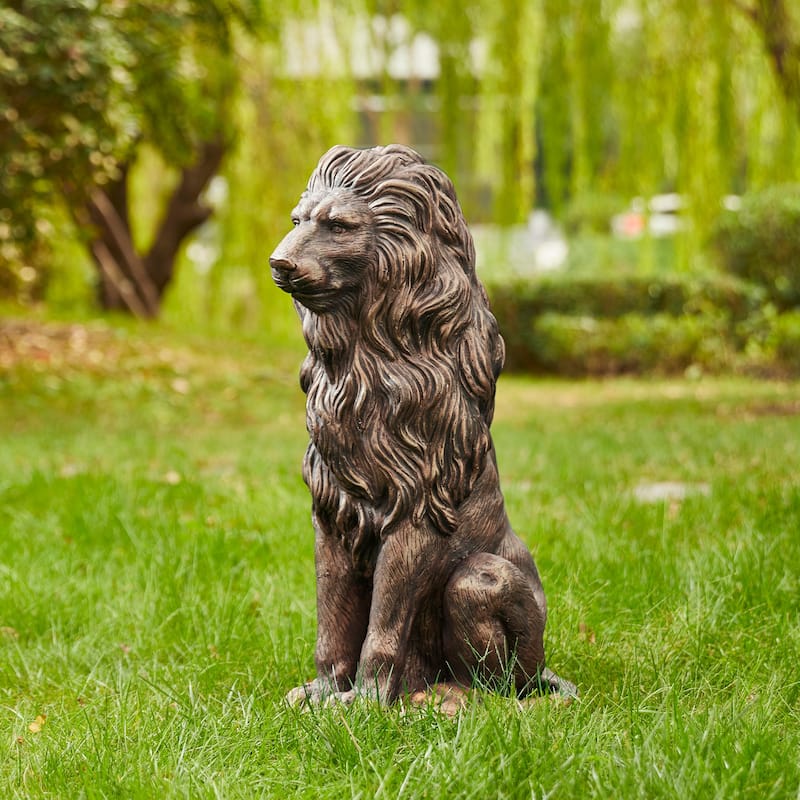 Glitzhome Set of 2 MGO Majestic Sitting Guardian Lion Statues Porch Sculpture Outdoor Indoor