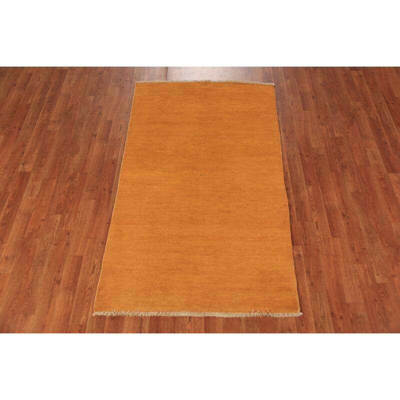 Modern Gabbeh Oriental Rug Hand-Knotted Solid Orange Wool Carpet - 3'2" x 5'7"