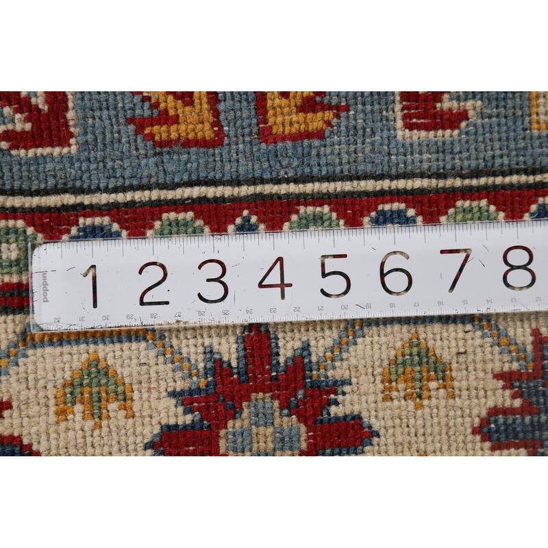 Geometric Blue Kazak Oriental Runner Rug Handmade Wool Carpet - 2'6" x 13'1"
