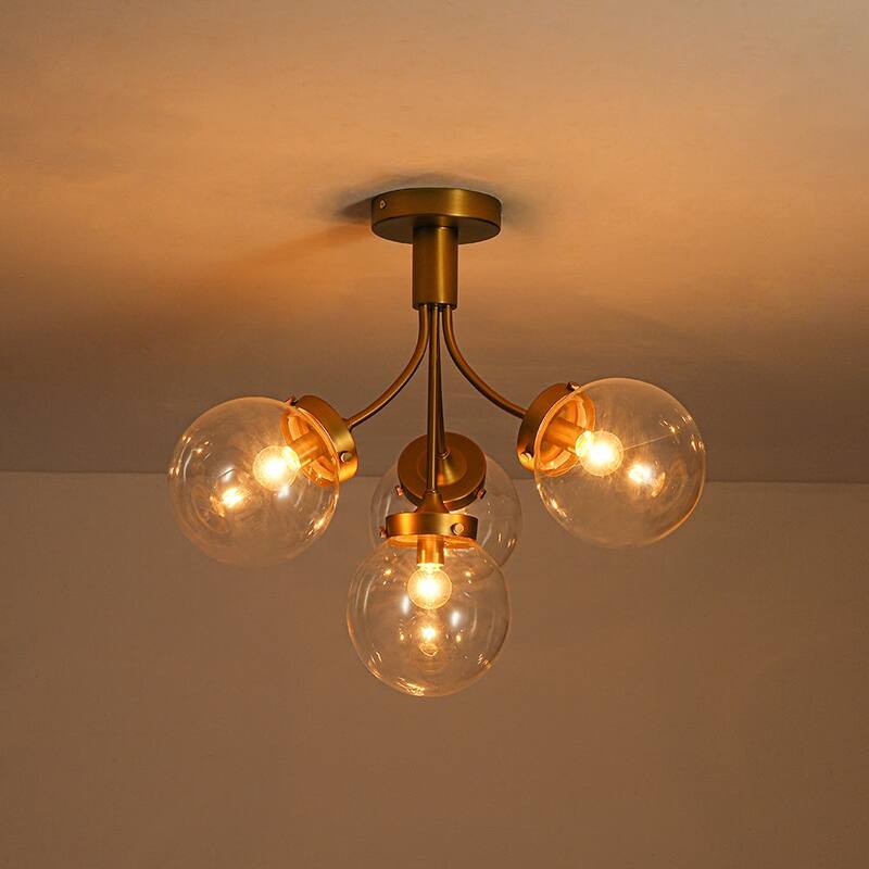 Modern 4-Light Glass Bubble Sputnik Semi Flush Ceiling Light