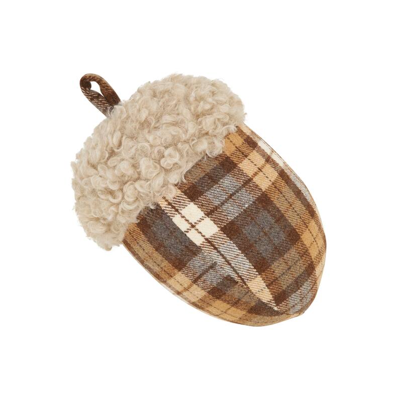 Plaid Acorn Poly Filled Throw Pillow - 5"x9" - Polyester - Brown