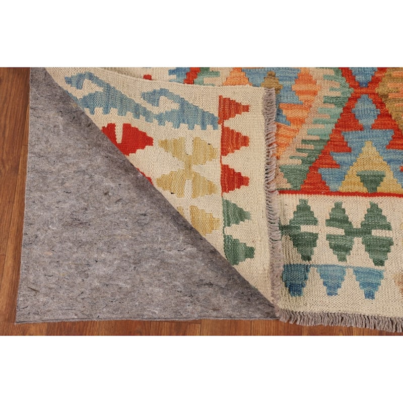 Geometric Multi-Color Kilim Oriental Rug Flatweave Wool Carpet - 5'0"x 6'6"