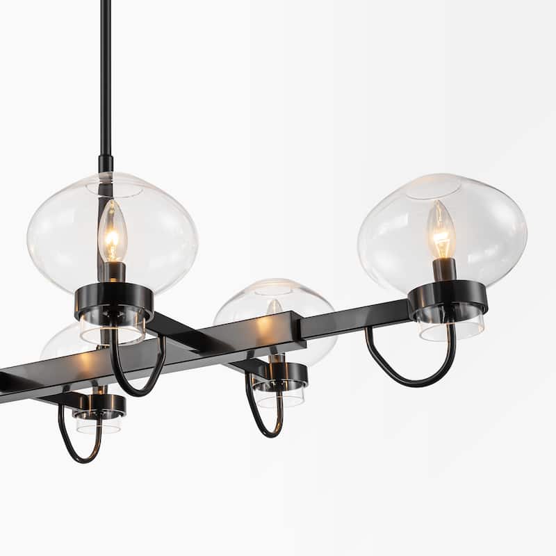 8-Light Industrial Gold/ Black Linear Candle Clear Glass Chandelier for Kitchen Island