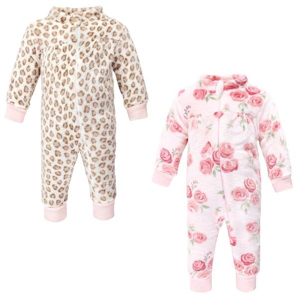slide 1 of 1, Hudson Baby Infant Girl Plush Jumpsuits, Blush Rose 0-3 Months - Blush Rose