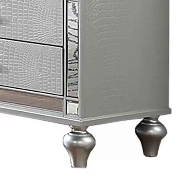 Bailey Wide Dresser, Mirror Trim and 9 Drawers, Silver Wood