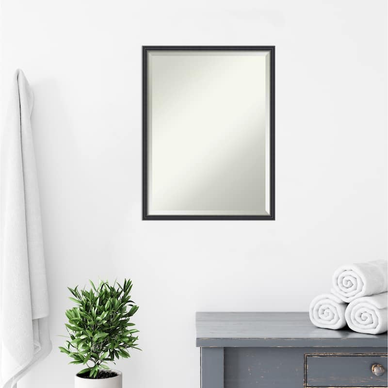Stylish Black Narrow Beveled Wood Framed Bathroom Vanity Wall Mirror - Stylish Black Narrow