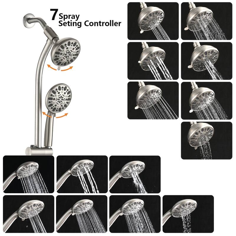PROOX Drill-Free 5" Rain Shower Handheld Showerhead Combo Stainless Steel Slide Bar(Valve Included) - 5