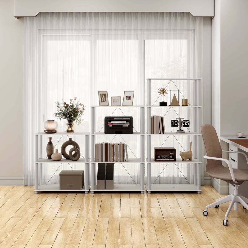 DH BASIC Modern Wood Shelving Unit with storage - Tier Shelves, Cube Ladder Shelf by Denhour