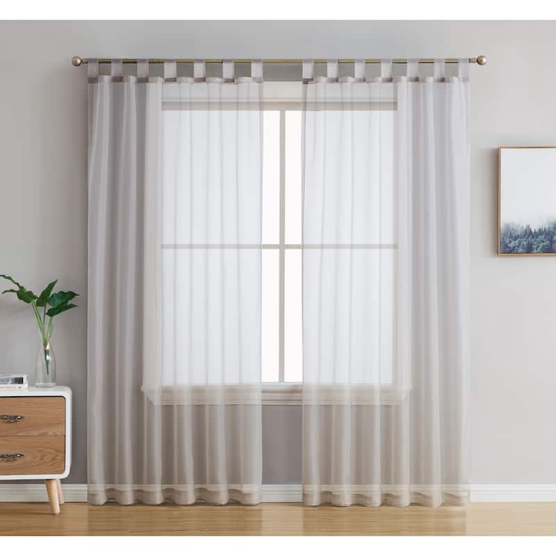 HLC.me Sheer Voile Tab Top Window Curtain Panels for Living room & Bedroom, Set of 2 panels - 54 W x 84 L per panel - Pair - Silver Grey
