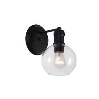 1-light Matte Black Wall Sconce w/ Clear Globe Glass