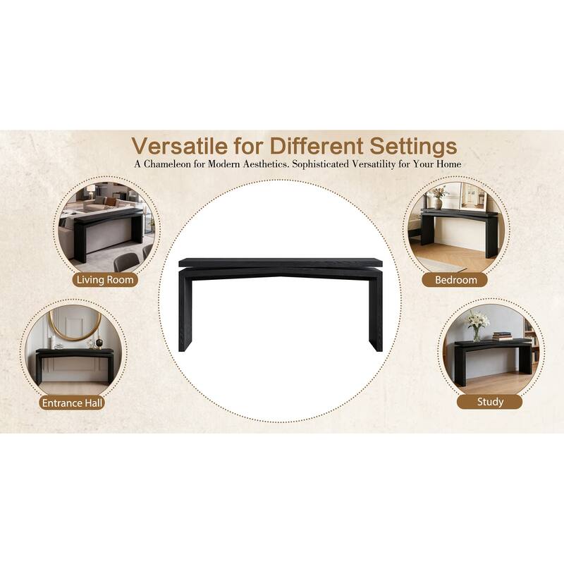 65-Inch Solid Wood Veneer Console Table, Long Farmhouse Entryway Sofa Table for Living Room, Hallway, Behind Couch