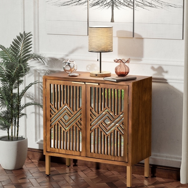 COZAYH Mirror Fronts Rustic Farmhouse Accent Cabinet with