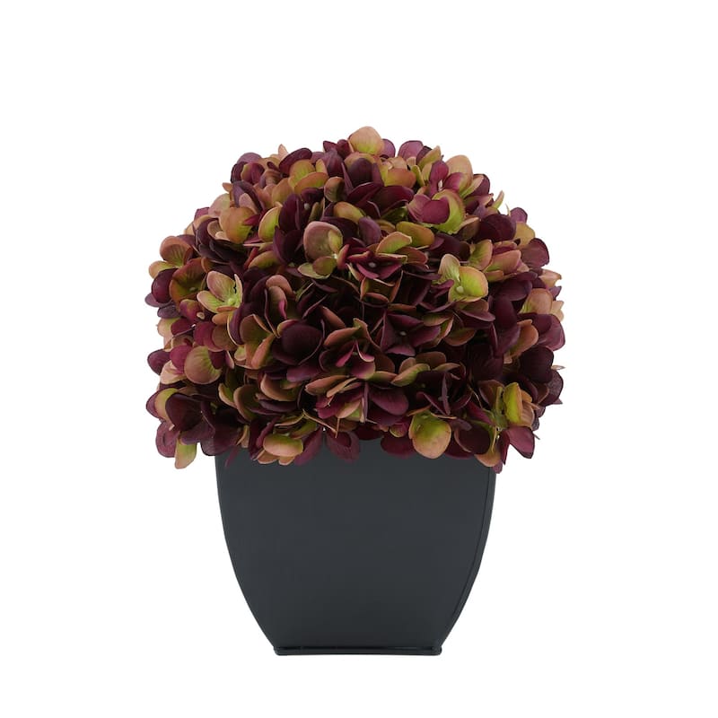 Faux Hydrangea in Black Tapered Zinc Cube