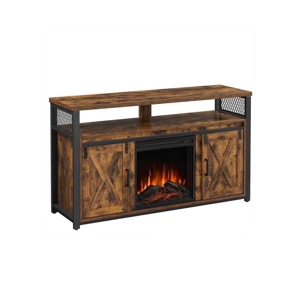 VASAGLE TV Cabinet with Fireplace, TV Stand for TVs up to 60 Inches - Rustic Brown and Black - 53.1 inchL x 15.7 inchW x 29.9 inchH