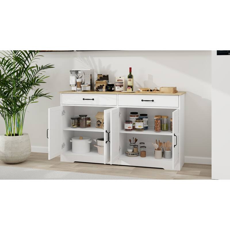 Buffet Cabinet with 2 Drawers & 4 Doors, Large Capacity Wooden Accent Cabinet, Storage Sideboard with 2 Adjustable Shelves